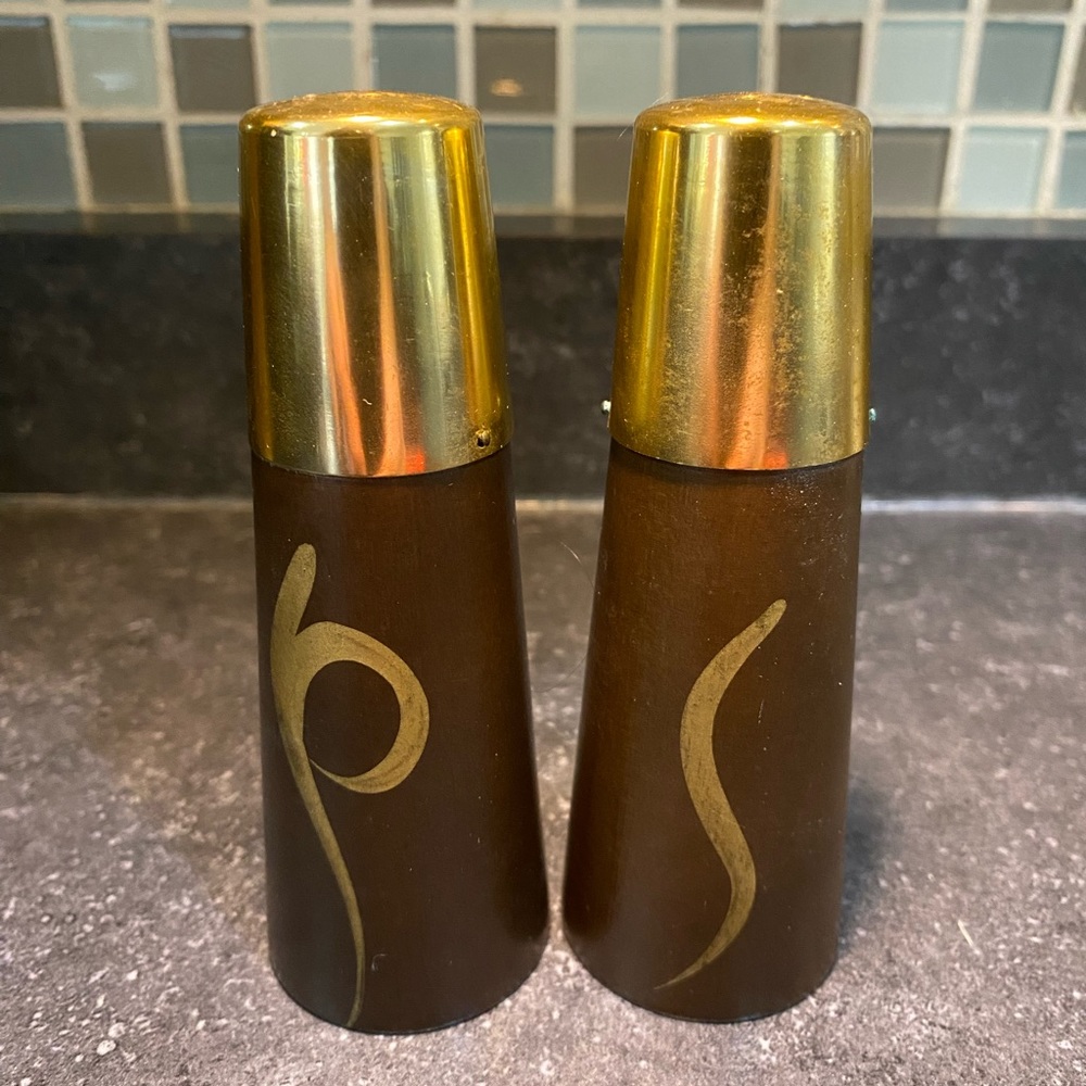 Vintage MCM tapered wood salt & pepper